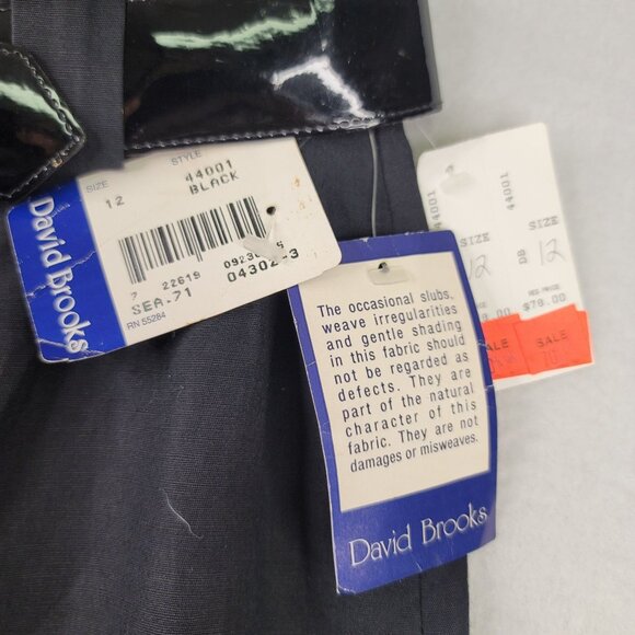 David Brooks Vintage Black Knee Length Linen Skirt Size 12 Patent Belt USA New - Picture 3 of 9